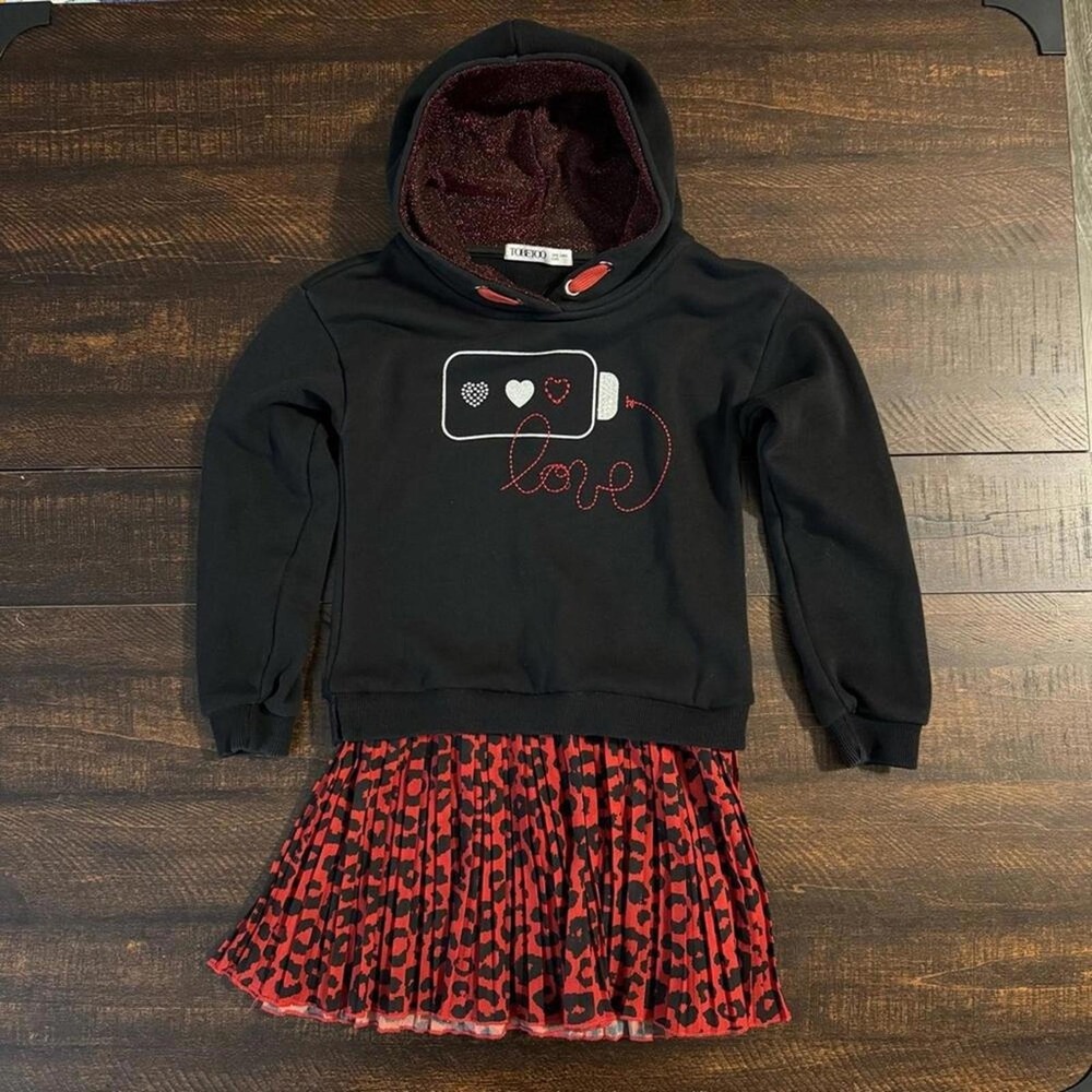 To Be Too Hoodie Dress Leopard Pleated Skirt Black Red Size 30 Kids Fashion